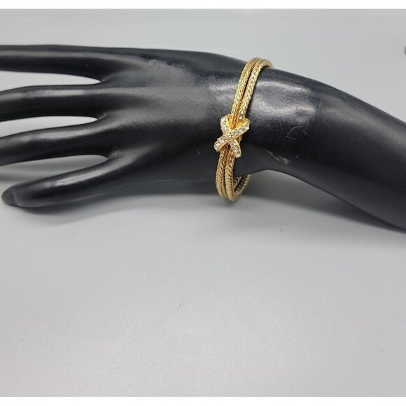 Crystal X Bracelet Double 6.5" Strand Cable Chain Gold Tone High End Fashion - Picture 4 of 11